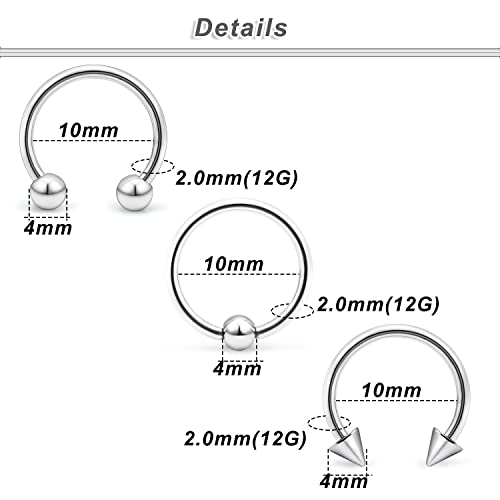 Ocptiy 00G 0G 2G 4G 6G 8G 10G 12G 14G 16G Septum Rings Silver Black Surgical Steel Heavy Gauges Earrings Stretching kit Eyebrow Lip Septm Nose Rings Helix Tragus Daith Rook Earrings Hoops 10mm-19mm2