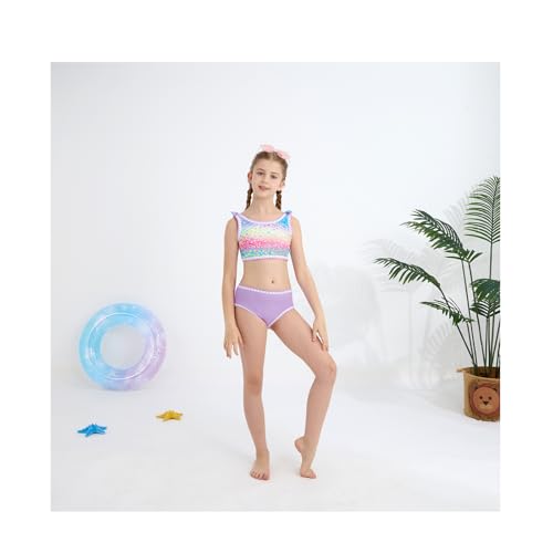 Image of Girls Two Piece Swimsuits Color Block Bowknot Swimwear Summer Beach Bikini Set Little Girl Bathing Suit with Chest Pad 3-10T