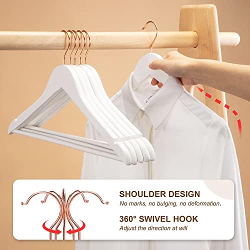 HOUSE DAY Wooden Hangers , 20PCS White Wooden Coat Hangers for Clothes Adult, Clothes Hangers , Suit Hangers with Bridge and Notches, 360° Rotating Hook in Rose Gold