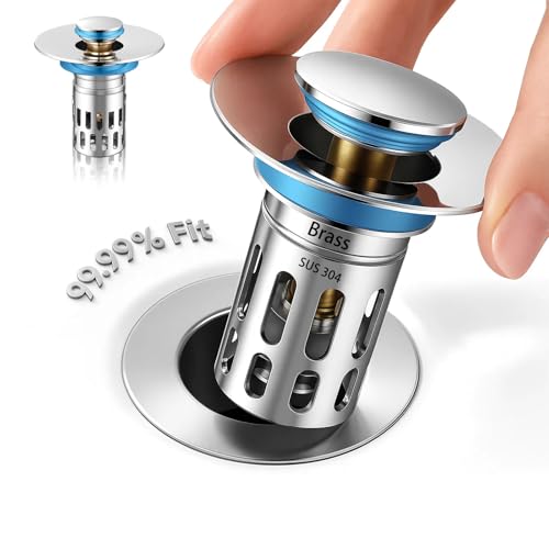 Top 10 Reviews of the Best Bathroom Sink Drain Stopper 11 Bathroom Sink Stopper,Pop Up Drain for Bathroom Sink,Sink Stopper Hair Catcher,Silent Popper Core w/Removable Stainless Steel Filter Basket,Sink Drain Plug Fit for 1.05~2.0''Basin(All Metal)