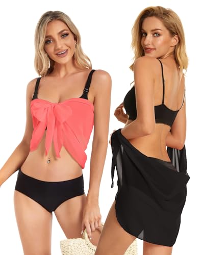 Image of CHICGAL 2 Pieces Women Beach Sarong Bathing Suit Wrap Skirt Sheer Bikini Swimsuit Cover Ups for Swimwear