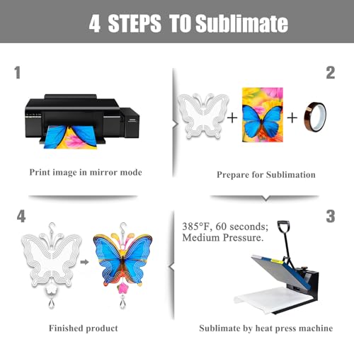 4Pack 8inch Sublimation Wind Spinner Blanks 3D Aluminum Metal Wind Sculpture Kinetic Spinners for Yard and Garden Indoor Art Ornaments Hanging Decoration (New Butterfly) by WindMage - Image 4