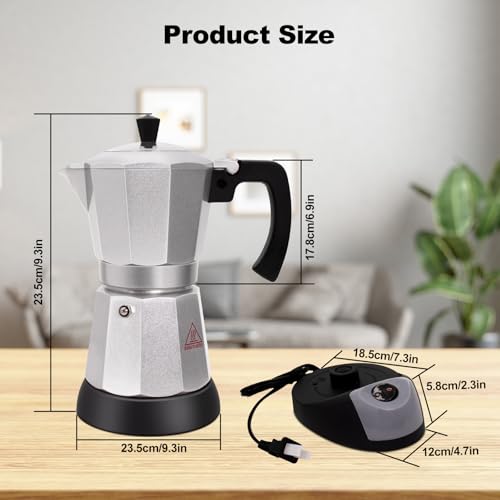 Electric-Aluminum-Moka-Pot-5-6-Cup-270ml-Espresso-Maker-with-Detachable-Base-Ideal-Coffee-Makers-for-Home-MochaPot-Italian-and-Cuban-Cafe-Coffeemaker-Espressomaker-CoffeePot-Silver Electric Aluminum Moka Pot 5 6 Cup 270ml Espresso Maker with Detachable Base Ideal Coffee Makers for Home MochaPot Italian and Cuban Cafe Coffeemaker Espressomaker CoffeePot Silver
