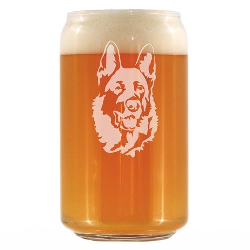 Bevvee German Shepherd Happy Face - Beer Can Shaped Pint Glass Gifts for Beer Drinking Men & Women - Fun German Shepherds Decor
