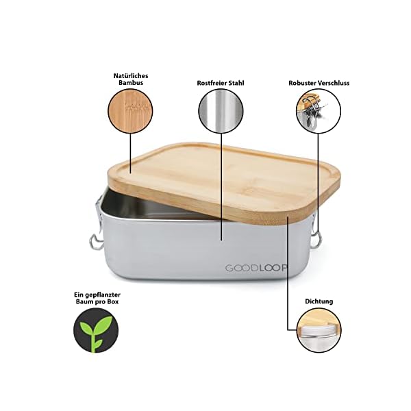 Edelstahl Brotdose und Lunchbox 1200ml I Deckel aus Bambus I Wir pflanzen je Box einen Baum für dich I mit Dichtung für Kinder und Erwachsene – Bild 4