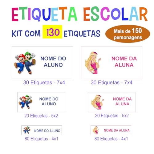 Etiqueta escolar personalizada impermeavel vinil 130 unidades