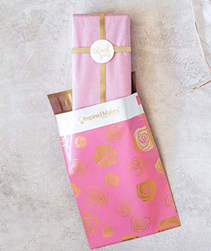 Image of Inspired Mailers - Poly Mailers 6x9 - Gold Roses Deluxe - Choose Between 6x9, 10x13 and 14.5x19 Sizes - 3.15mil Unpadded Mailing Bags (6x9, 100 Pack)
