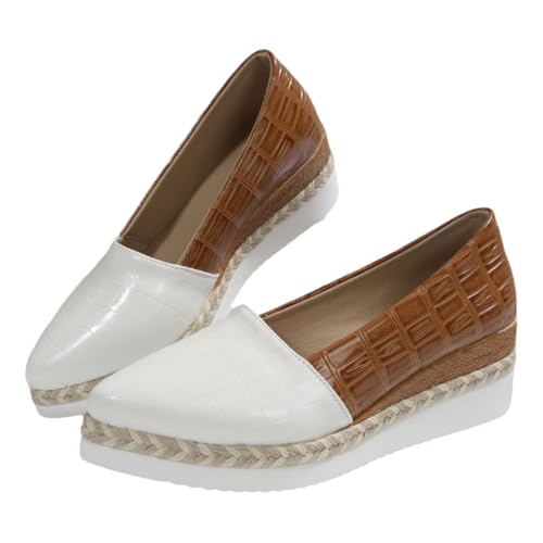 Women's Two-Tone Croc Pattern Espadrille Flats, White and Brown, Platform Wedge Slip-On Loafers (Brown, Adult, Women's, 7.5, Digital, US Shoe System, Medium (Medium))