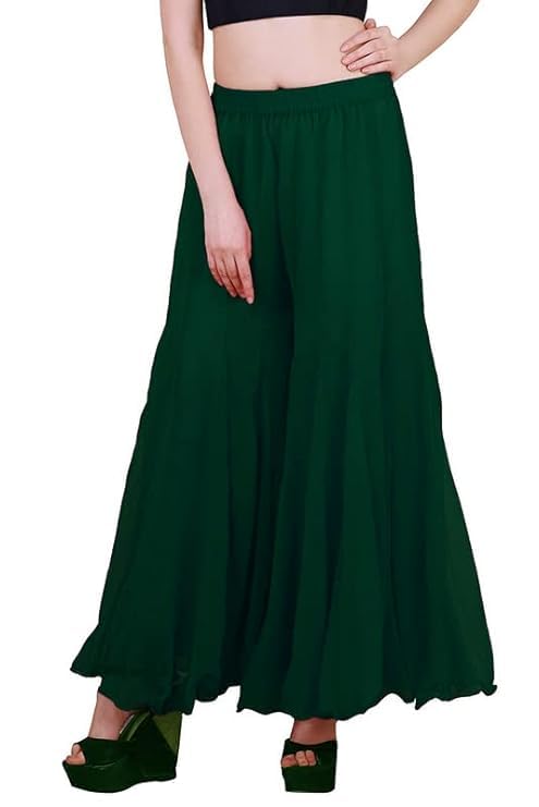 Image of Kvish Regular Loose Fit Solid Colour Georgette Flared Sharara Palazzo for Women