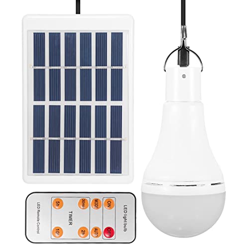 Prenine Bombilla de luz Solar LED 9W Lámpara Portátil Lámpara 6500K Energía Solar/USB Cargado con Control Remoto para iluminación de carpa de camping interior al aire libre Cover