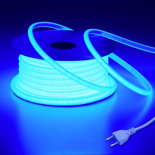 BENLUN COB LED Strip 220V 20M 10W/M 288 LEDs/M IP65 Waterdicht 800LM/M Dynamisch Blauw Feestverlichting voor Evenementen, Feesten en Decoratie, Incl Montageclips en Gelijkrichter