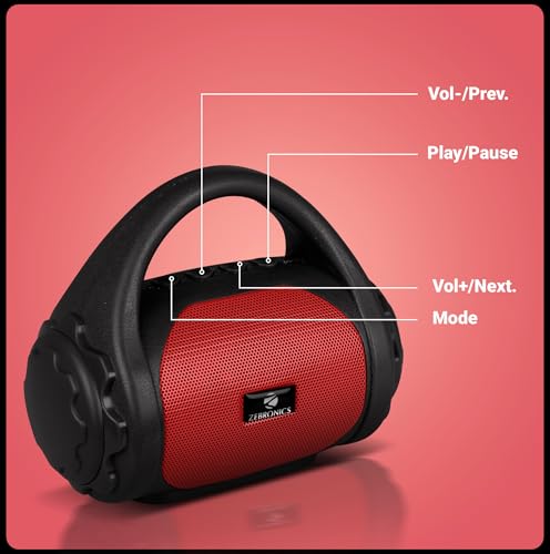 Image of Zebronics Zeb-County Wireless Bluetooth Portable Speaker with Supporting Carry Handle, USB, SD Card, AUX, FM & Call Function. (Black+Red)