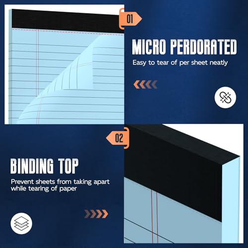 Image of 3 Pack Blue Legal Pads 8.5 x 11 Note Pads, Wide Ruled Notepads 8.5 x 11