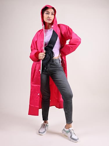 Image of Rupa Rainsuit Women Waterproof PVC Raincoat with Hood & Carry Bag | Lightweight Rainwear for Women with Front Zip | Solid Color | Standard Length | Pack of 1