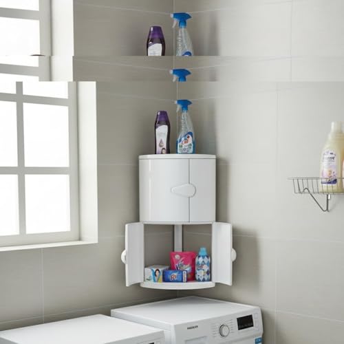 Image of CIPLA PLAST Double Door Corner Shelf for Bathroom | Bathroom Corner Cabinet with Door | Bathroom Cabinet Without Mirror | Storage Organizer | BRC-704 | with Towel Ring