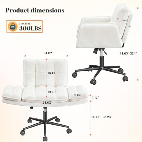 Image of DurayLoly Criss Cross Chair, Flip-Up Arms & Adjustable Height | Velvet, Thick Foam Seat,360 Swivel, Rolling Wheels, for Home Office, Bedroom, Makeup Room, Beige.