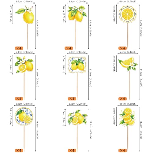 36 Pack Lemon Cupcake Toppers Wafer Paper Tiles Yellow Lemon Cupcake Picks Decoration for Fruit Theme Lemonade Baby Shower Birthday Wedding Party Cake Decora Supplies by YCTHUNFISH - Used condition - Image 2