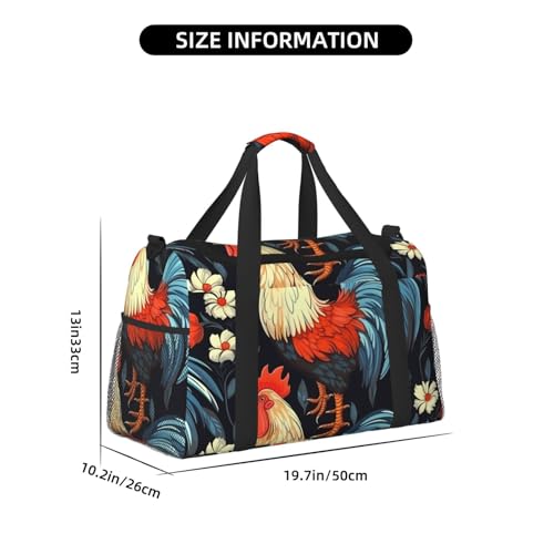 Rooster Flower Duffle Bag for Travel farm Chick Sports Gym Tote Carry On Bag Large Shoulder Weekend Overnight for Workout4