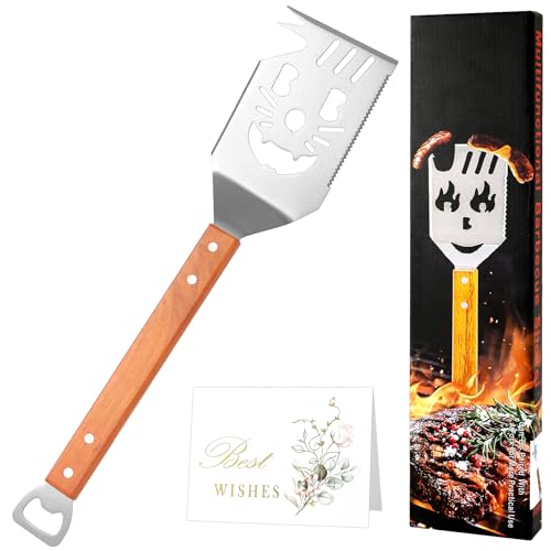 GTNCE 7 en 1 Spatule de Barbecue, Outil Multifonction pour Barbecue avec Manche en Bois, Pelle à Grill en Acier Inoxydable, Accessoire de Barbecue Parfait, Accessoire de Barbecue pour Hommes