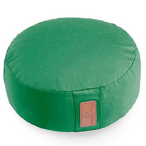 #DoYourYoga Coussin de Yoga »Vishnu« - Idéal pour Yoga, pilâtes et méditations prolongées - Housse retirable & Lavable - Dimension : H 15 cm, D env. 30 cm - Vert foncé - Cosses de Sarrasin Cover