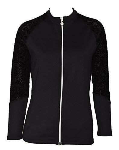 Private Island Women UPF50+ Front Zipper Up Long Sleeve Swimsuits Top with Both Side Pockets Swim Rash Guard (S, BwVB-JRSRGT)