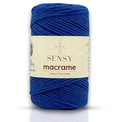 S Sensy 2mm Cotton - Vegan Recycled Macrame Cord, Sax Blue, 159 Yards 7 Oz