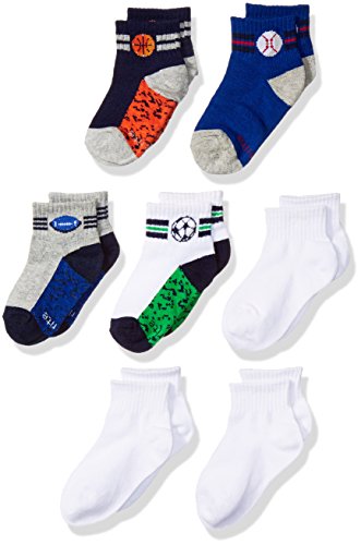 Stride Rite Little Boys' Fun Fashion Quarter Cot-n Blend, Devon Digi, Sock Size 7-8.5 /Shoe Size 10-13 (Pack of 7)