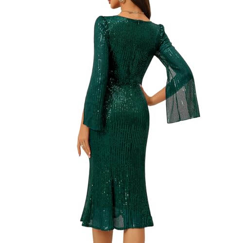 Image of COOAN Sequin Cocktail Formal Dresses for Women,Weddings Guest Evening Party Gowns Slim Midi Fishtail Dress