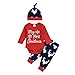 LNL Baby Weihnachtsoutfits Jungen Mädchen Mein erstes Weihnachtskostüme Langarm Rot Plaid Strampler + Weihnachtselch Hosen + Hut 3 Stück 9-18 Monate