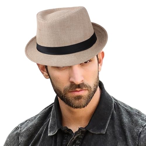 Sombreros de Fedora para hombres, sombrero de sol transpirable con borde corto, gorra de color fedora de estilo tejido para sombrero de verano (talla única)