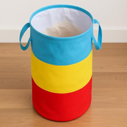 Image of 45L Foldable Laundry Basket for Clothes Storage with Handles, Non-Woven Laundry Hamper for Bedroom Bathroom & Kids Room, Multicolor