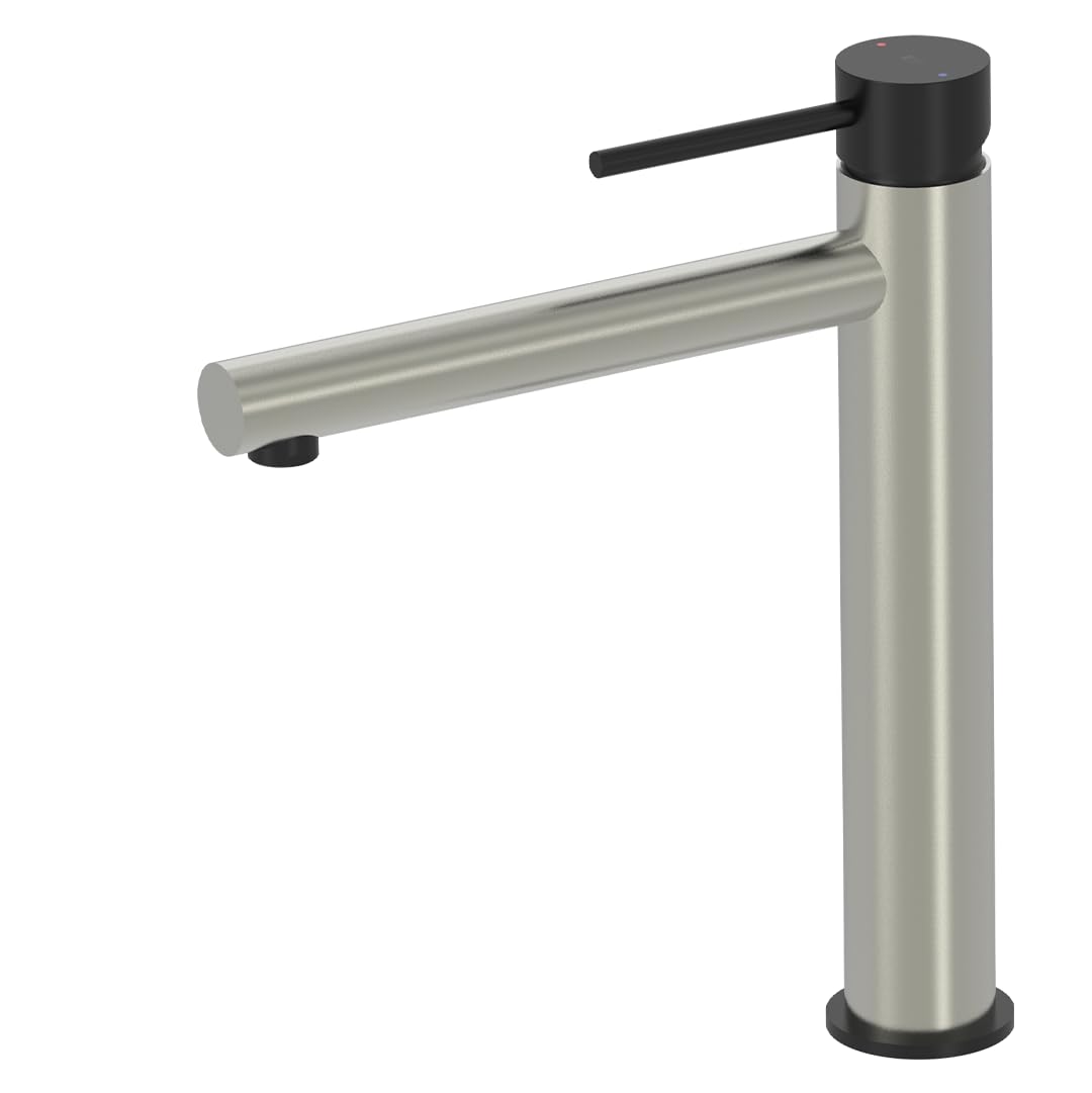 Essebagno Envol 9014700 Waschtischarmatur Wasserhahn, hoch, Edelstahl / Schwarz