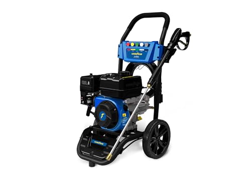 Goodyear - Hidrolimpiadora de Gasolina Profesional, Motor OHV 223cc 7hp, 235 Bares (3400 PSI), 590 L/h, Depósito Detergente 2L, Incluye 5 Boquillas y Manguera 9.2m para Limpieza de Exteriores