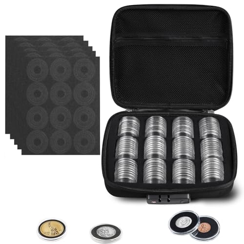MUDOR 108 Pieces Silver Dollar Coin Holder, 41mm Storage Case with Lock, Coin Holders with 10 Size Gaskets, Coin Collection Supplies for Cent,Nickel,Quarter, Morgan,Silver Eagle