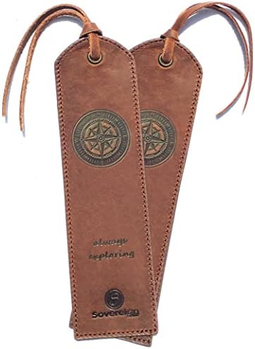 Leather Bookmark Handmade with Compass Design - Pack of 2 Genuine Leather Book Marks - Perfect Bookmarks for Men Women and Kids | Great Idea for Leather Gifts for Bookworms Writers Relatives & Friends