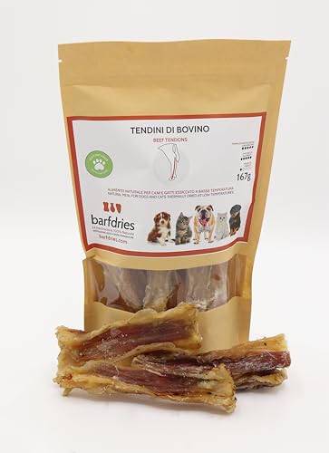 barfdries Tendini di Bovino, alimento naturale per Cani e Gatti essiccato a bassa temperatura. Confezione da 167 gr