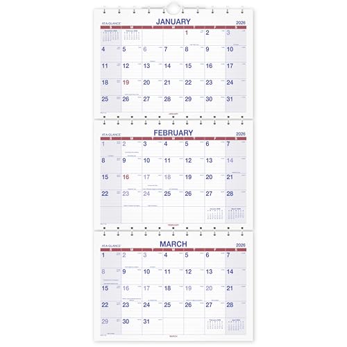 AT-A-GLANCE 2026 Wall Calendar, 12" x 26.5", Large, Three-Month, Move-A-Page (PMLF112826)