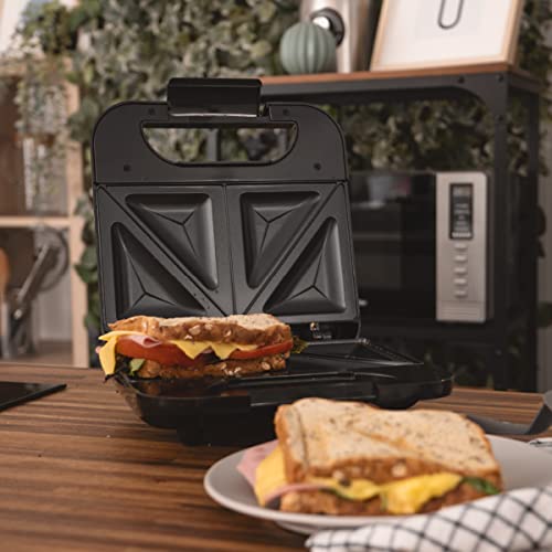 Miniatura 2 de Universalblue Sandwichera Grill Doble 750w Potencia Placas Antiadherentes, Temperatura Regulable 140-210 C Acero Inoxidable, Luz Indicadora, Recogecables Para 2 Sándwiches, Garantía 3 Años