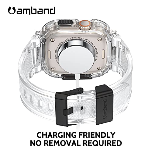 Image of amBand Bands Case Screen Protector Compatible with Apple Watch Ultra 3 /2 /1 49mm, M1 Sport Series Rugged Cover Strap and 9H Tempered Glass Film, Military Protective Bumper for iWatch 49 mm Men Clear