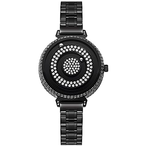 EUTOUR Watches for Women Stainless Steel Magnetic Watches Quartz Watch Business Casual Fashion Wrist Watches Stainless Steel Strap Watches Ladies 36mm, Black Blinking, 36mm Cover