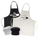 NeoHome 2 Pack Funny Aprons for Couple, Kitchen Chef Aprons with Chef Hats for Cooking Baking - Cute Anniversary, Wedding, Engagement, Bridal Shower Apron Gifts for Happy Couples Wife Husband Mom Dad