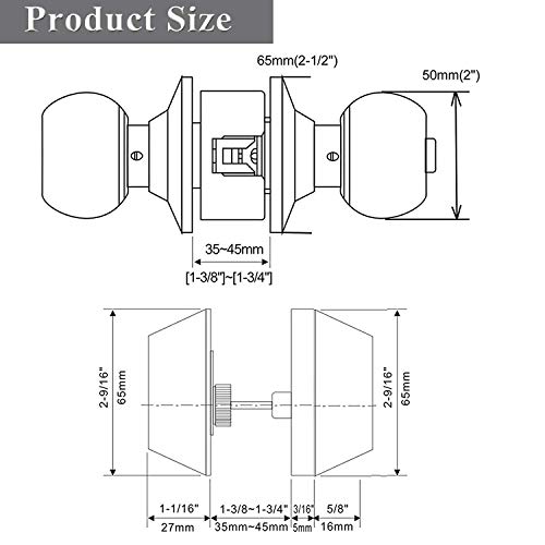 Probrico Keyed Alike Round Ball Entry Door Knob And Double Cylinder Deadbolt Set, Flat Black, 1Pack #TOP5