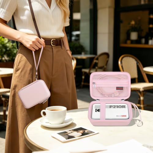 Image of Elonbo Carrying Case for KODAK Mini 2 Retro 2x3 Portable Photo Printer | Bluetooth Smartphone Instant Color Printer Hard Travel Protective Bag, Mesh Pocket fits Cartridge Photo Paper Sheets, Pink