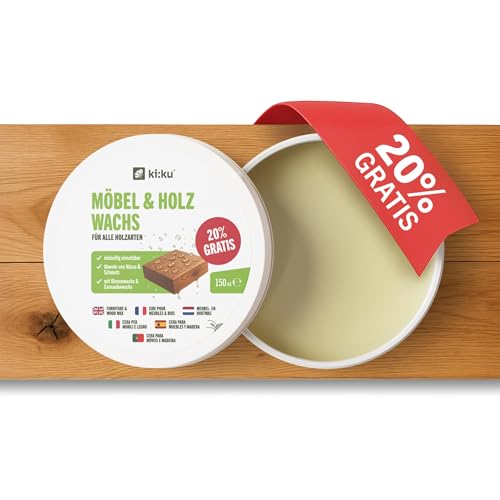ki:ku® Möbel & Holz Wachs | natürliche Pflege | Bienenwachs & Carnaubawachs | schützt vor Feuchtigkeit & pflegt tiefenwirksam | für alle Holzarten: Möbel, Holz, Spielzeug, Küchenbrett uvm. | VOC-frei