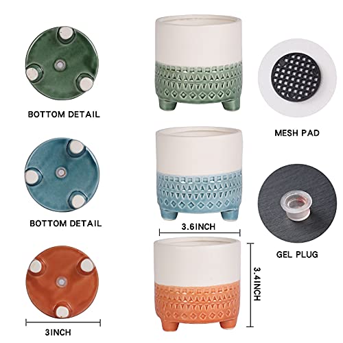 Efispss 4 Inch Succulent Pot With Drainage Hole- Half Glazed With Three Legs, Smooth Ceramic Flower Pot For Plant Cactus, Indoor Outdoor Decor For Garden And Home- 3 Pack… #TOP1