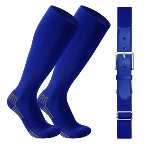 WERFORU Baseball Socks and Belt Combo For Youth and Adult-Boys Softball Socks with Adjustable Belt