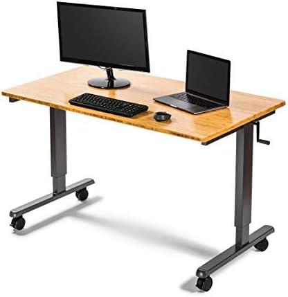 Stand Up Desk Store Crank Adjustable Height Rolling Standing Desk (Charcoal Frame/Bamboo Top, 60" Wide)