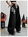 SOLY HUX Women's Y2k Baggy Pants Drawstring Waist Gothic Rhinestone Wide Leg Sweatpants Black Printed Large