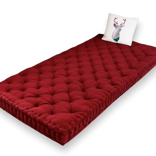 Image of ATOOTFUSION Soft Cotton Floor Box Mattress, 5-Inch Thick, Foldable, Movable, Medium Firm, Solid Colored (Maroon, Double Bed 72X72X5 Inches)