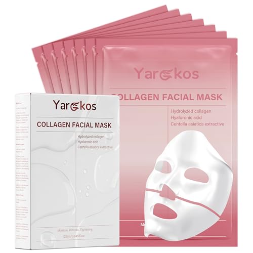 Yargkos 7 Pcs Collagen Facial Mask, Real Deep Overnight Hydrogel Face Sheet Mask Skincare, Moisturizing Hydrating Jelly Gel Mask, Elasticity Improvement, Pore Minimizing, Self Care Gifts for Women